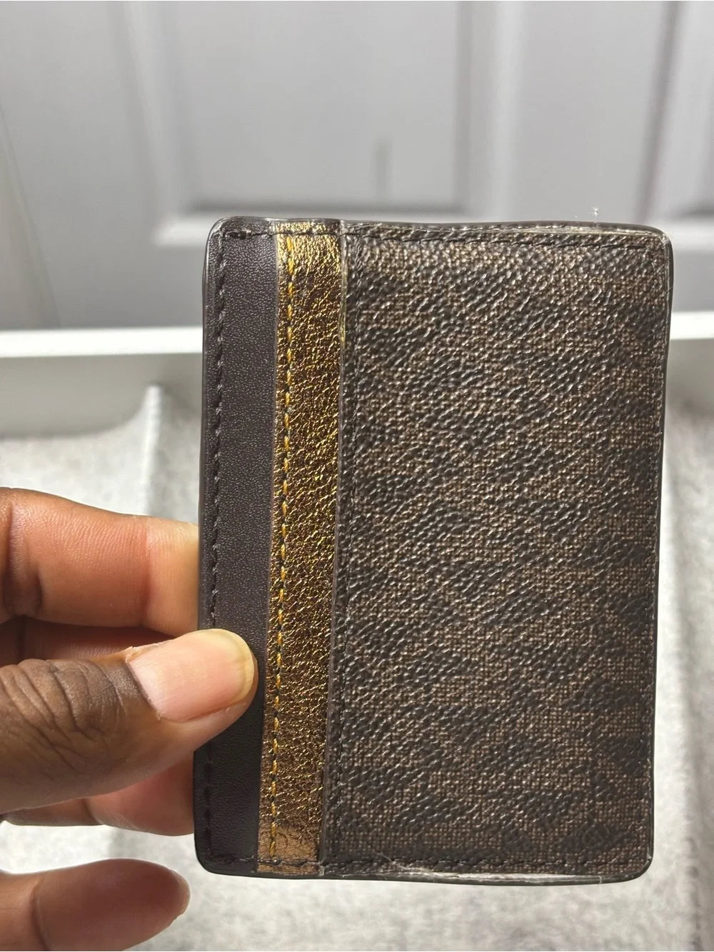 Michael Kors Dark Brown Card Holder with Gold Plate